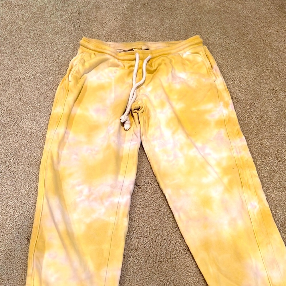 Yellow tie dye sweat pants sz Small